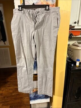 Missing button replacement included Gray Casual Pants - Classic Straight Fit
